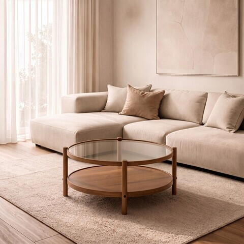 Masuta de cafea, Hanah Home, Monza 80, 80x48x80 cm, LEMN MASIV DE FAG, Maro