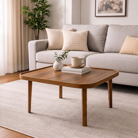 Masuta de cafea, Hanah Home, Hera 90, 90x42x90 cm, LEMN MASIV DE FAG, Maro