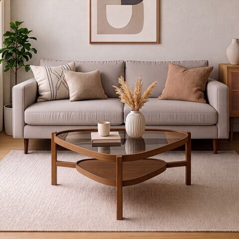 Masuta de cafea, Hanah Home, Capella 95, 95x48x95 cm, LEMN MASIV DE FAG, Maro