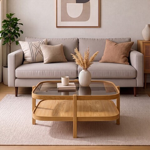 Masuta de cafea, Hanah Home, Alaska 90, 90x48x90 cm, LEMN MASIV DE STEJAR, Stejar