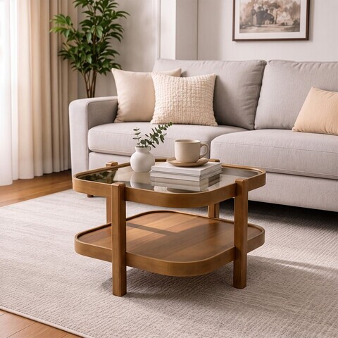 Masuta de cafea, Hanah Home, Alaska 90, 90x48x90 cm, LEMN MASIV DE FAG, Maro