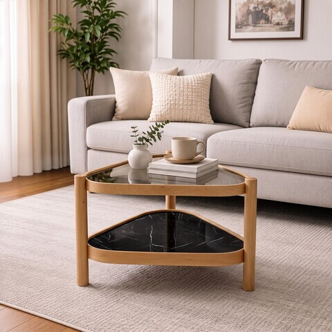 Masuta de cafea, Hanah Home, Nesta 95, 95x48x95 cm, LEMN MASIV DE STEJAR, Stejar / Marmură neagră