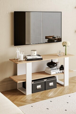 Comoda TV, Hanah Home, Harta, 120x55x35 cm, Stejar Sonomo / Alb