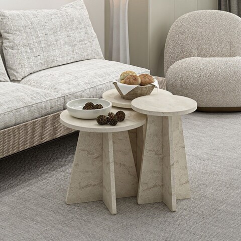 Set masute 3 piese, Hanah Home, Mantar, Travertin