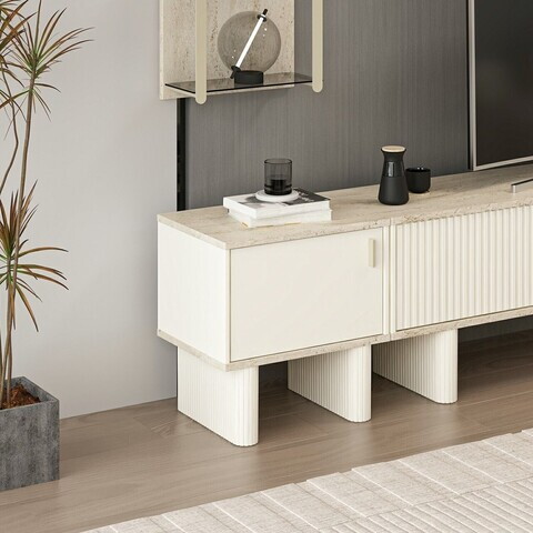 Comoda TV, Hanah Home, Valento, 50x52x36 cm, Piatră Lunii / Travertin