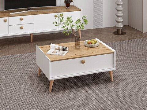 Masuta de cafea, Hanah Home, Mitra, 90x41x60 cm, Alb / Artizanal