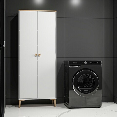 Dulap multifunctional, Hanah Home, Viona, 70x180x35 cm, Coș adânc / Alb