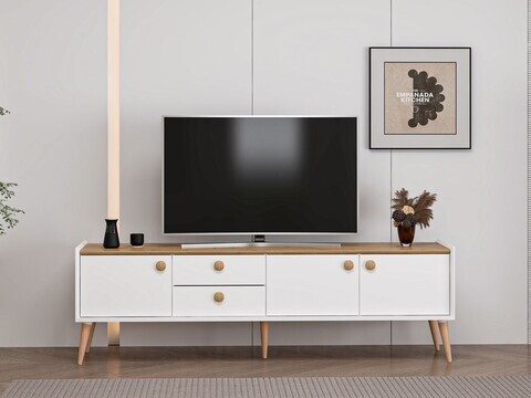 Comoda TV, Hanah Home, Mitra, 180x52x35 cm, Alb / Artizanal