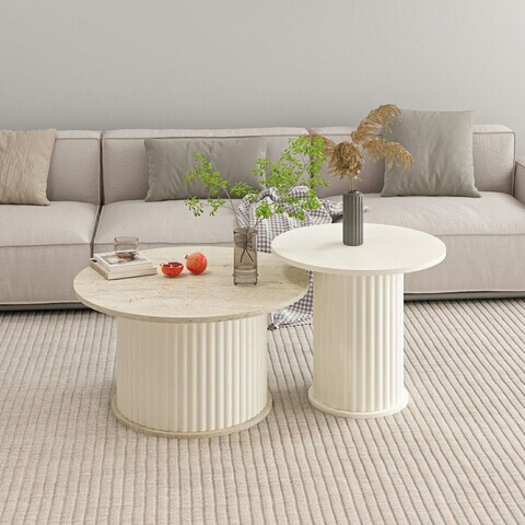 Masuta de cafea, Hanah Home, Valento, 60.8x53.43x60.8 cm, Piatră Lunii / Travertin