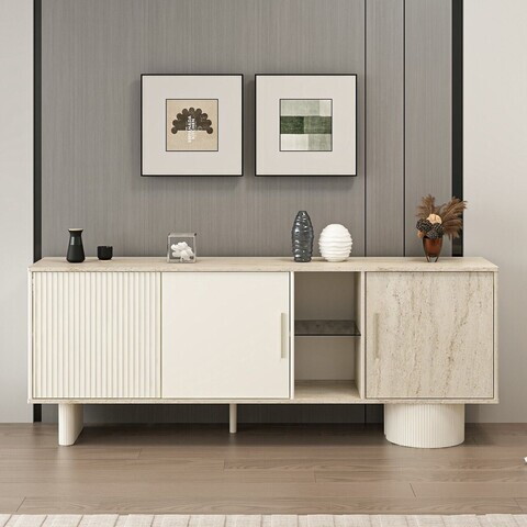 Consola, Hanah Home, Valento, 208x80x45 cm, Piatră Lunii / Travertin