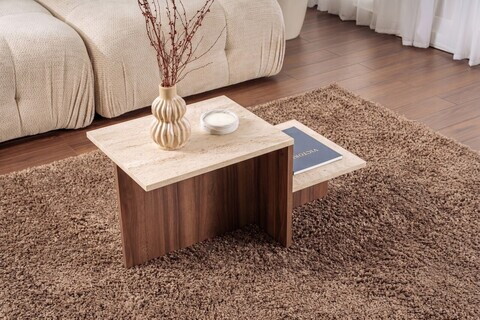 Masuta de cafea, Nordure, Harmony, 80x40x40 cm, PAL, Travertin / Nuc Venezia