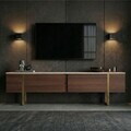 Comoda TV, Nordure, Onera, 180x50x30 cm, PAL, Travertin / Nuc Milano / Auriu