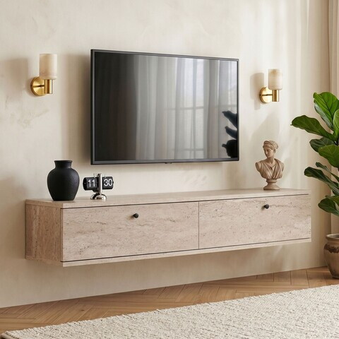 Comoda TV, Nordure, Ligne 140, 140x25x25 cm, Travertin