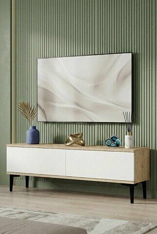 Comoda TV, Hanah Home, Didema 120, 120x40.5x30 cm, Stejar Safir / Alb