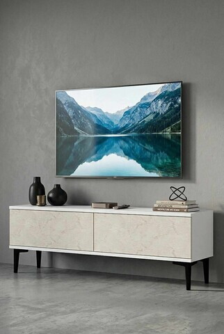 Comoda TV, Hanah Home, Didema 120, 120x40.5x30 cm, Alb / Travertin