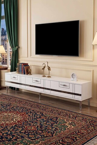 Comoda TV, Hanah Home, Ilay, 180x41x30 cm, Alb / Argintiu