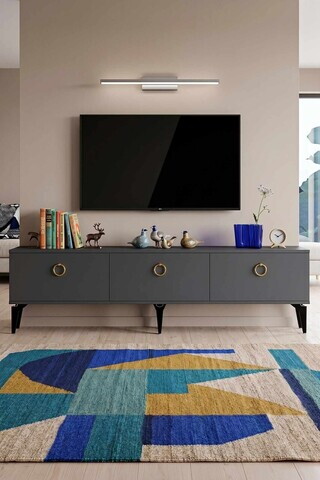 Comoda TV, Hanah Home, Demet, 180x53x30 cm, Antracit