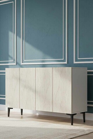Consola, Hanah Home, Didema 120, 120x79x32 cm, Alb / Travertin