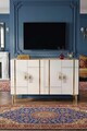Consola, Hanah Home, Ilay 120, 120x75x32 cm, Stejar Safir / Alb / Auriu