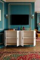 Consola, Hanah Home, Ilay 120, 120x75x32 cm, Stejar Safir / Alb / Auriu