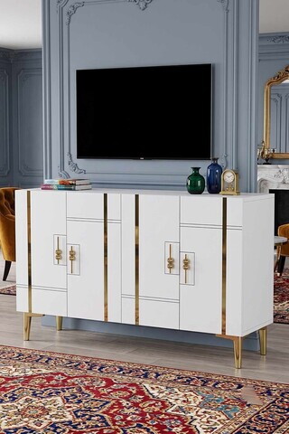 Consola, Hanah Home, Ilay 120, 120x75x32 cm, Alb/Auriu