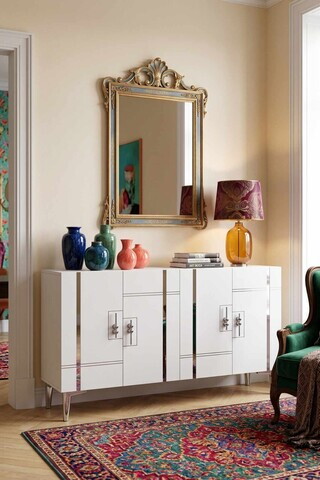 Consola, Hanah Home, Ilay 120, 120x75x32 cm, Alb / Argintiu