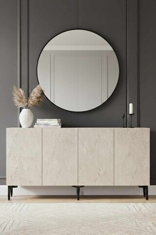 Consola, Hanah Home, Didema 150, 150x79x32 cm, Alb / Travertin