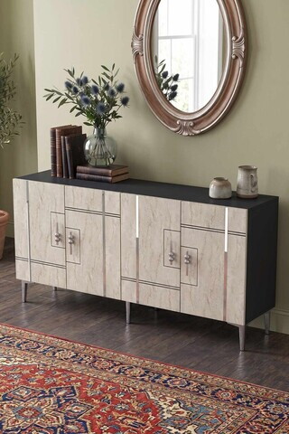 Consola, Hanah Home, Ilay 150, 150x75x32 cm, Antracit / Travertin / Argint