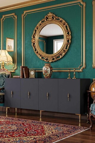 Consola, Hanah Home, Ayshe 180, 180x75x32 cm, Antracit / Aur