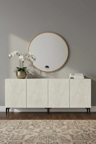 Consola, Hanah Home, Didema 180, 180x79x32 cm, Alb / Travertin