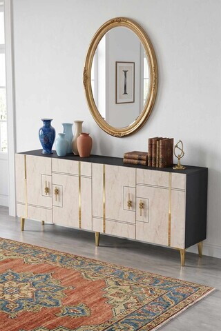 Consola, Hanah Home, Ilay 180, 180x75x32 cm, Antracit / Travertin / Auriu