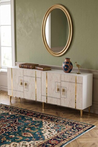 Consola, Hanah Home, Ilay 180, 180x75x32 cm, White / Travertine / Gold