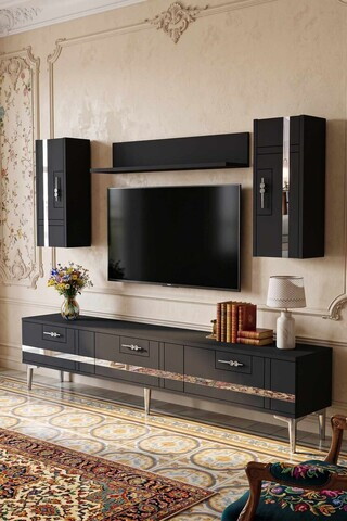 Comoda TV, Hanah Home, Ilay, 180x41x30 cm, Antracit / Argintiu
