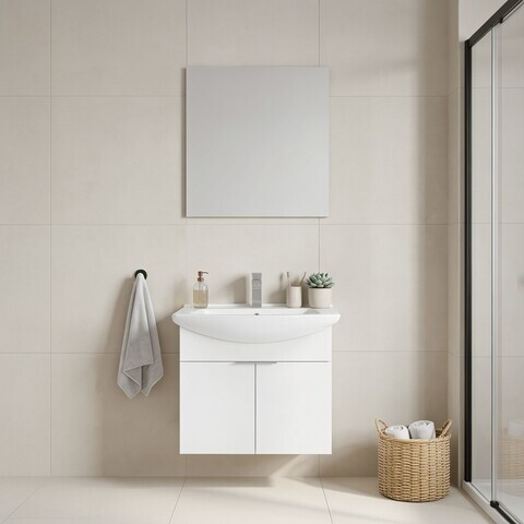 Set Dulap de Baie cu Chiuvetă și Oglindă (2 Piese), Hanah Home, Purus 65, Alb