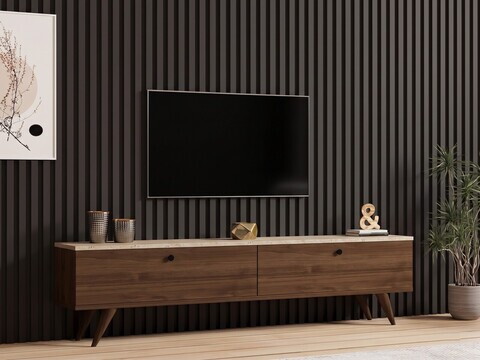 Comoda TV, Hanah Home, Paris, 160x40x25 cm, Nuc / Travertin