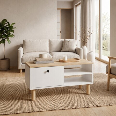 Masuta de cafea, Hanah Home, Aris, 90x38.8x60 cm, Stejar Safir / Alb