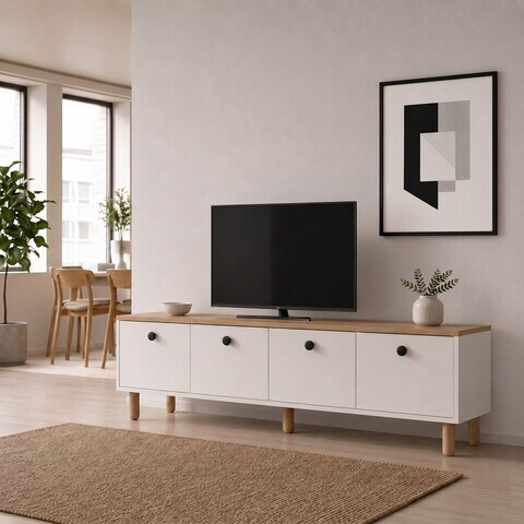 Comoda TV, Hanah Home, Pura, 180x50x40 cm, Stejar Safir / Alb