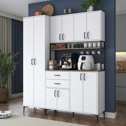 Dulap multifunctional, Hanah Home, JE267, 180x218.6x45 cm, Alb/Maro