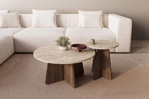 Set masute de cafea, Hanah Home, Penti, Travertin / Nuc