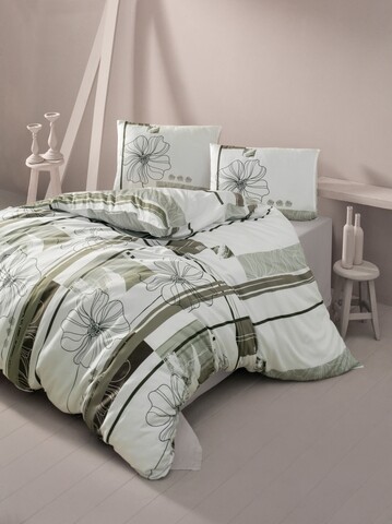 Lenjerie de pat dubla King Size, Victoria, Elif Brown, 4 piese, 100% bumbac ranforce, maro/bej