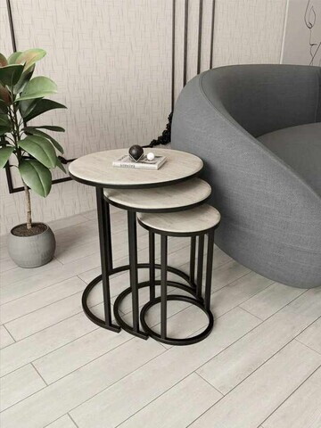 Set masute 3 piese, Hanah Home, Milas 3, Negru / Travertin