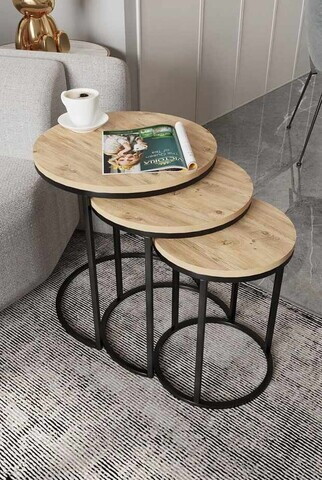 Set masute 3 piese, Hanah Home, Milas 3, Nuc negru