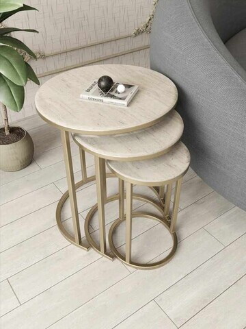 Set masute 3 piese, Hanah Home, Milas 3, Aur / Travertin