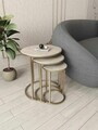 Set masute 3 piese, Hanah Home, Milas 3, Aur / Travertin