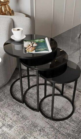 Set masute 3 piese, Hanah Home, Milas 3, Negru