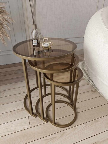 Set masute 3 piese, Hanah Home, Milas 3, Antic / Bronz