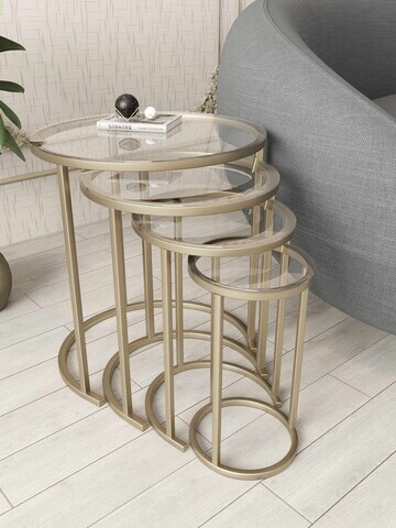 Set masute Nesting 4 piese, Hanah Home, Milas 4, Auriu