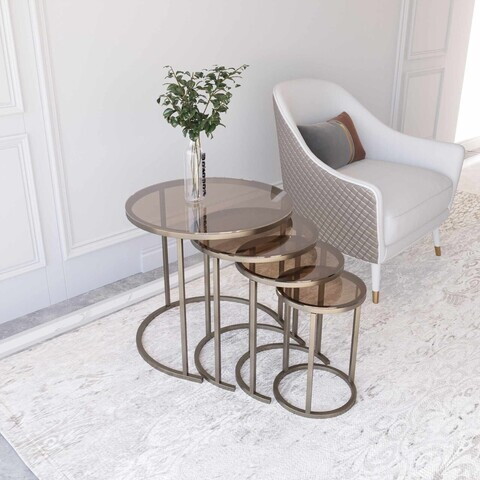 Set masute Nesting 4 piese, Hanah Home, Milas 4, Antic / Bronz