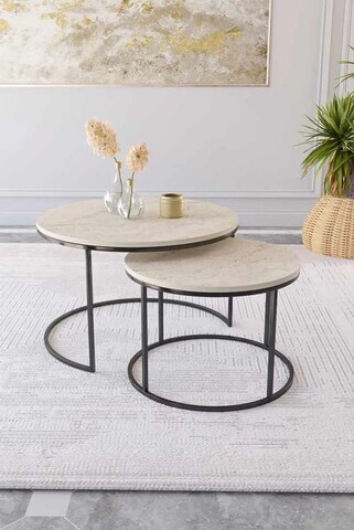 Set masute de cafea, Hanah Home, Milas, Negru / Travertin