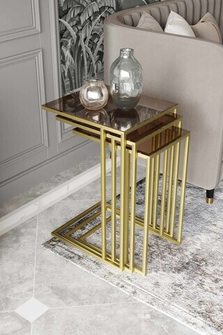 Set masute 3 piese, Hanah Home, Mira, Aur / Bronz